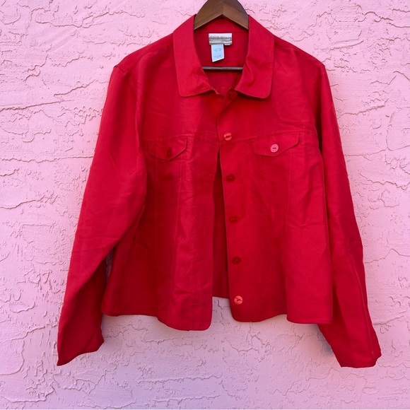 Coldwater Creek Red Silk Button Up Jacket Size XL1
